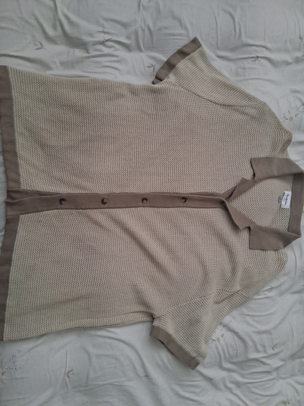 Goodfellow & Co Shirt Mens XXLarge Taupe Short Sleeve Button-Up Open Knit Cotton